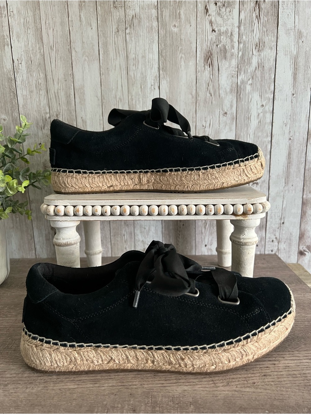 UGG Brianna Black Suede Espadrille Platform Sneakers Size 10